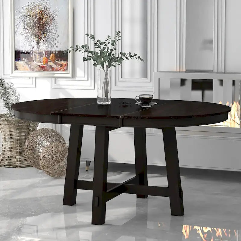 Farmhouse Round Extendable Dining Table with 16 Leaf Wood Kitchen Table
