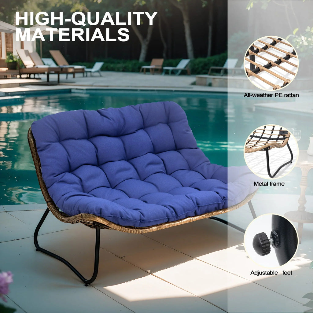 Διπλή πολυθρόνα Papasan Loveseat με μαξιλάρι, από ρατάν PE παντός καιρού και μεταλλικό σκελετό για εσωτερικούς και εξωτερικούς χώρους