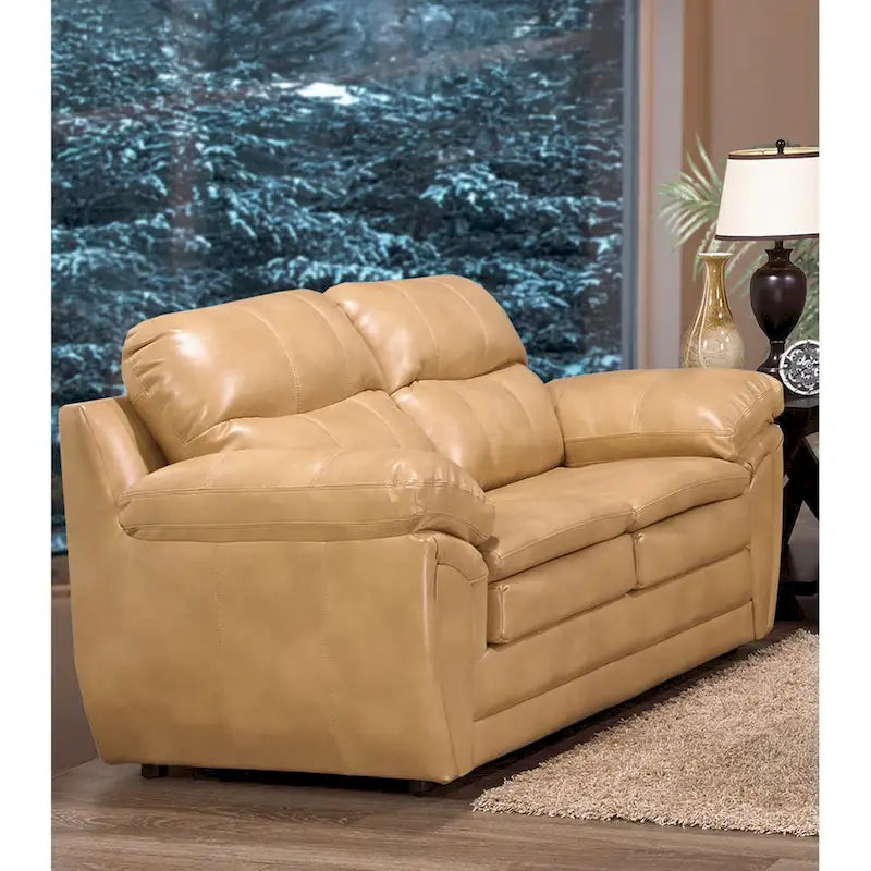 Simon Light Tan Brown Leather Gel Sofa, Loveseat and Chair Set