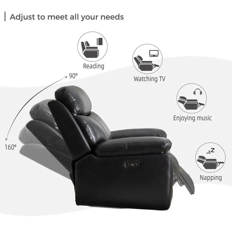 Power Reclining Sofa with Wireless Charger,Reading Light,LED Light for Living Room,Faux Leather,AC/USB Port,Cup Holder,Black