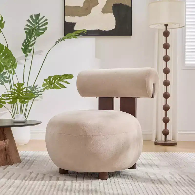 Christopher Knight Home Chariya Μοντέρνα Πολυθρόνα από Ξύλο Καουτσουκόδεντρου με Βελούδινη Επένδυση και Κυλινδρική Πλάτη