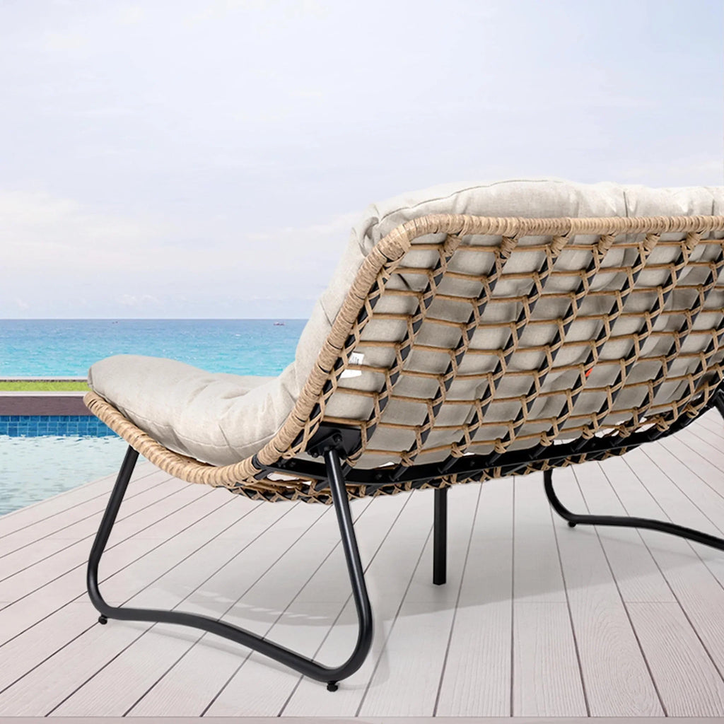Διπλή πολυθρόνα Papasan Loveseat με μαξιλάρι, από ρατάν PE παντός καιρού και μεταλλικό σκελετό για εσωτερικούς και εξωτερικούς χώρους