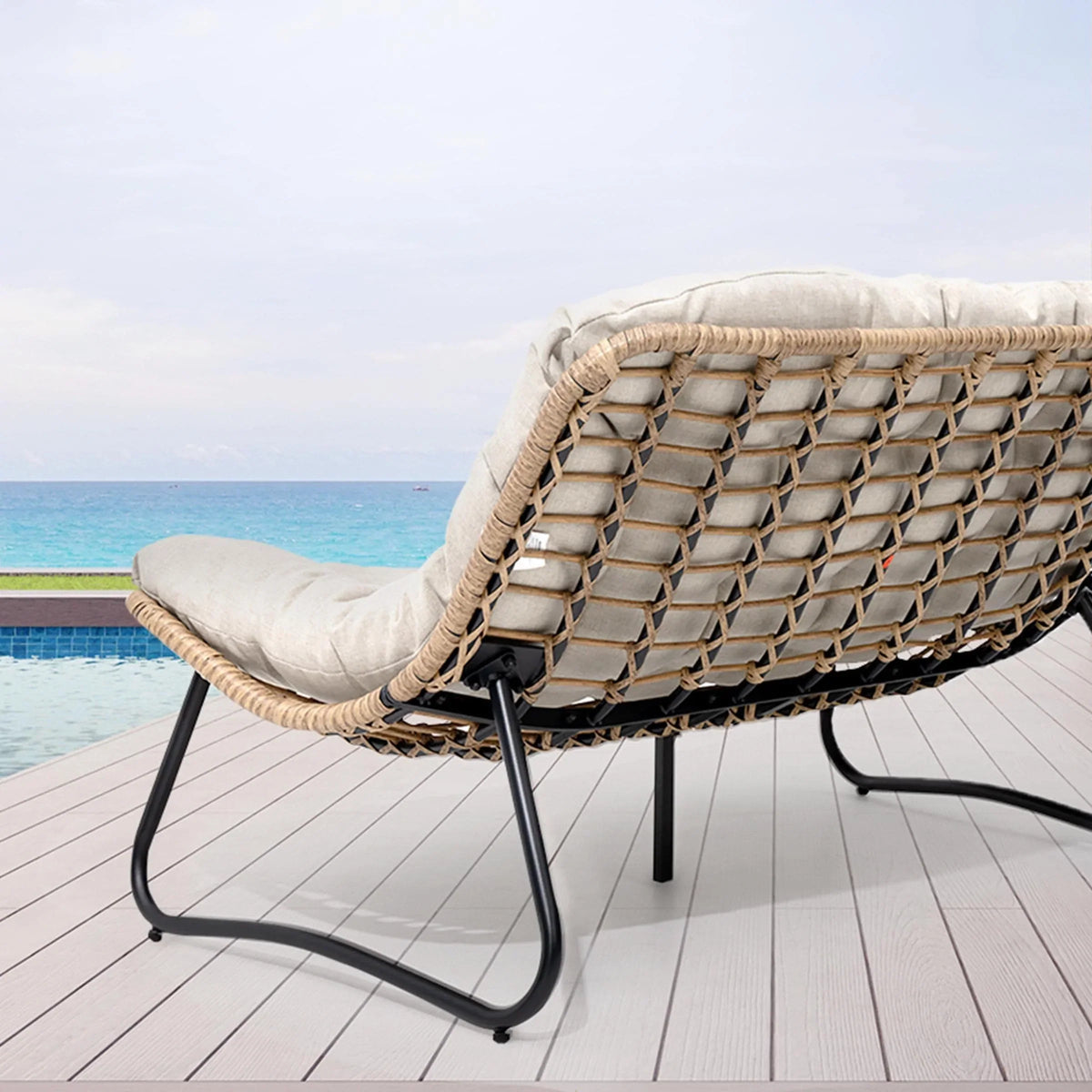 Διπλή πολυθρόνα Papasan Loveseat με μαξιλάρι, από ρατάν PE παντός καιρού και μεταλλικό σκελετό για εσωτερικούς και εξωτερικούς χώρους