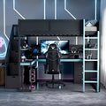 GDFStudio Ξύλινο Υπερυψωμένο Κρεβάτι Παιχνιδιού Scott με Σκάλες Αποθήκευσης, Γραφείο, Ράφια & Διάτρητο Πίνακα