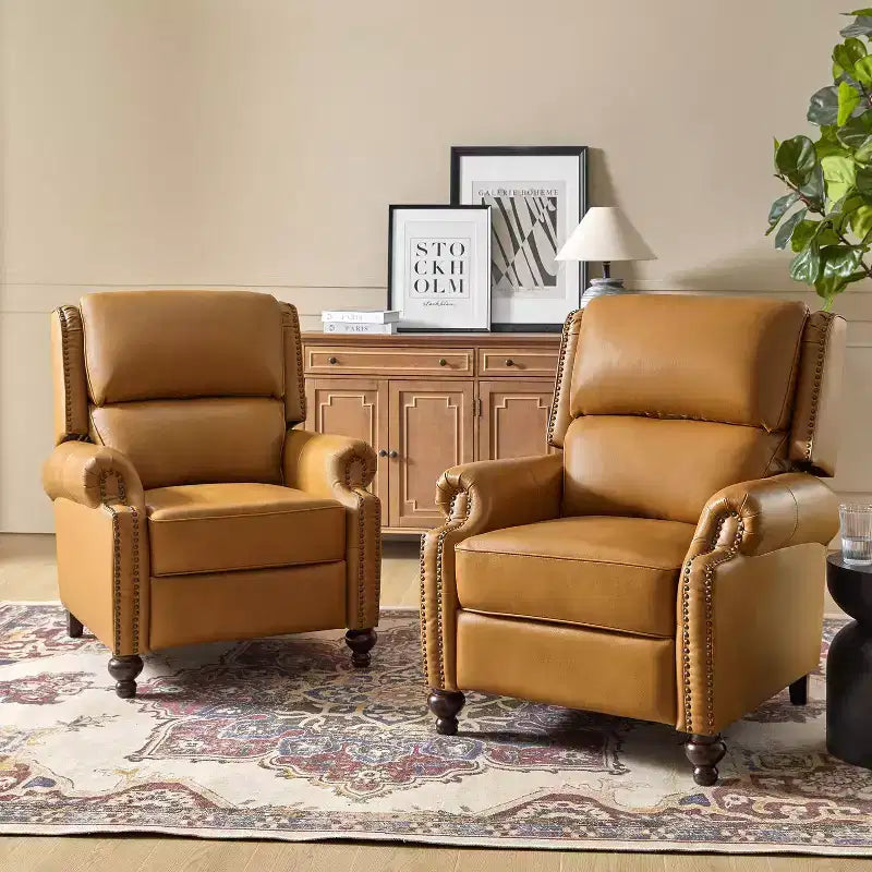 Σετ 2 Πολυθρόνων Elisabete Modern Wingback από Γνήσιο Δέρμα με Ανακλινόμενο Μηχανισμό και Διακοσμητικά Τρουκς για το Σαλόνι και την Κρεβατοκάμαρα| ART OF LIVING DESIGNS