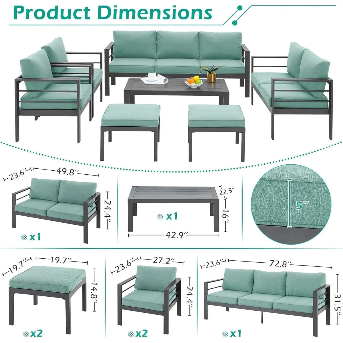 AECOJOY 7 Pieces Aluminum Patio Furniture Set Outdoor Conversation Set
