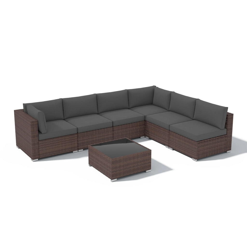 Wicker/ Steel 7-piece Outdoor Cushioned Sectional Sofa Set