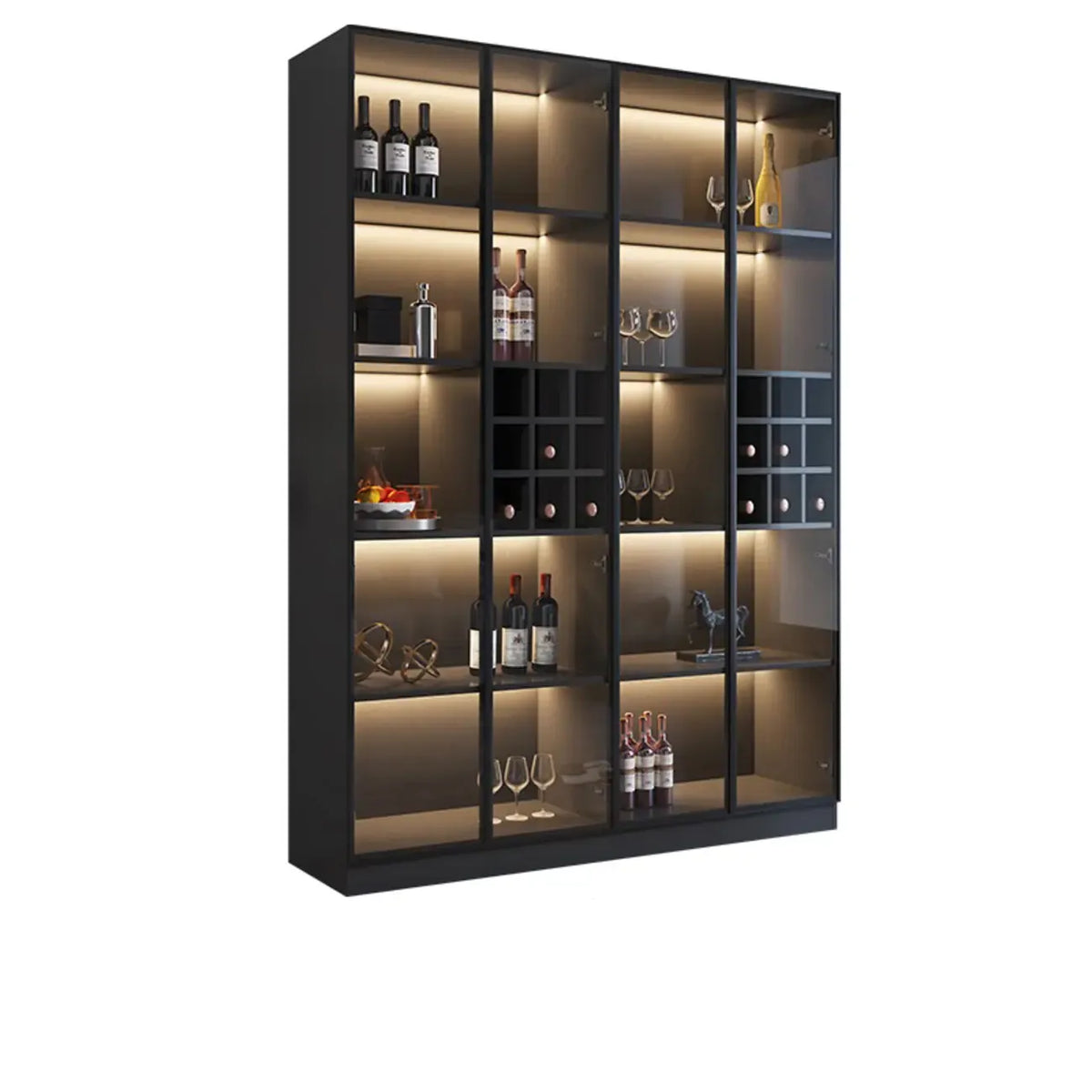 Minimalist Black Wooden Wine Rack Cabinet with Glass Door