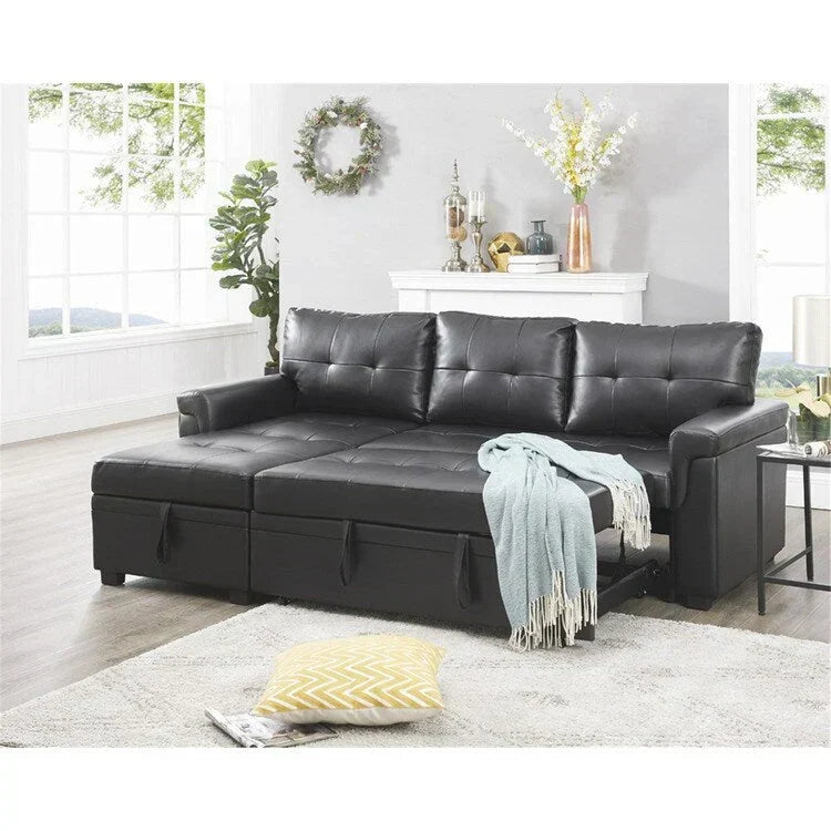 Convertible Reversible Sectional Sofa with Pull-Out Sleeper Bed, Hidden Storage Chaise, and Durable Legs