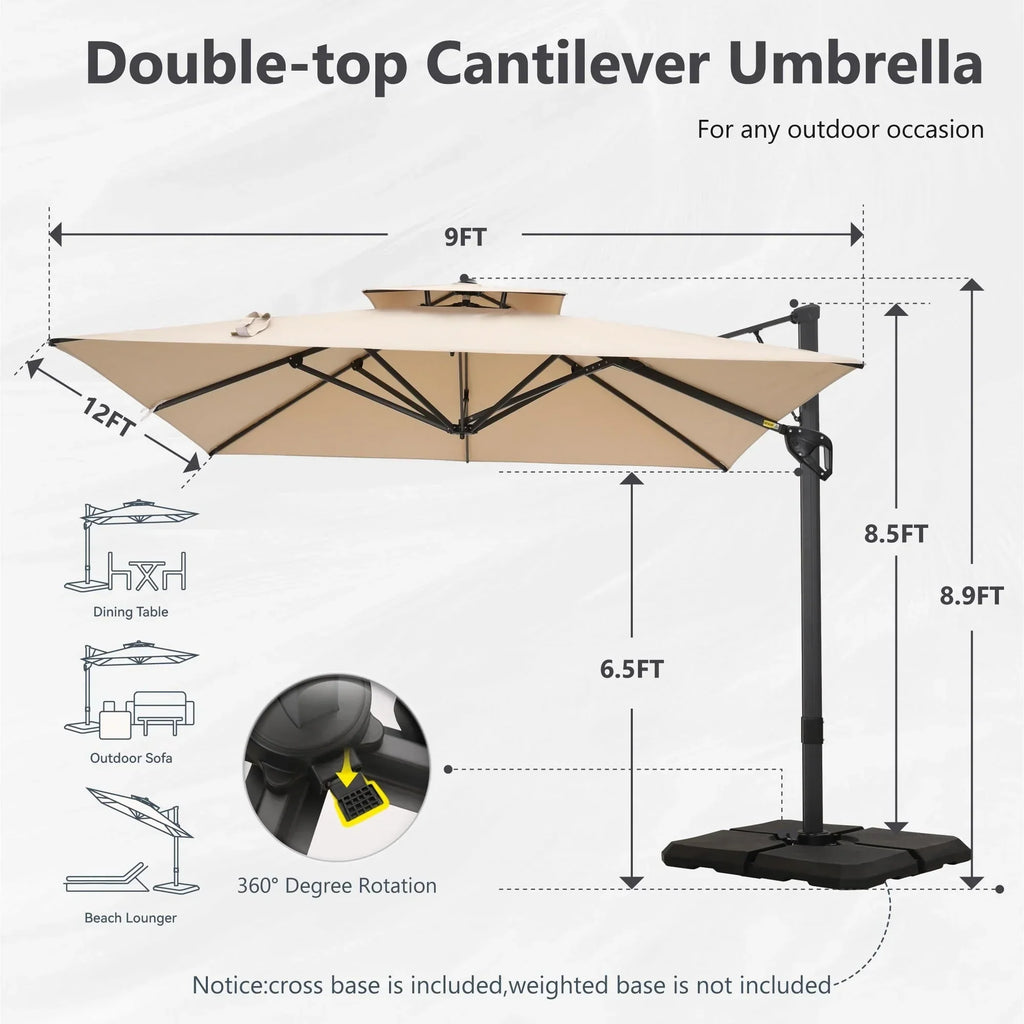 MAISON ARTS 12 FT Automatic Hydraulic Cantilever Umbrella Aluminum Pole 360 Degree Rotation