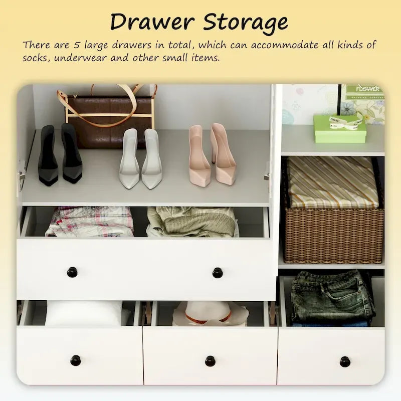 Wardrobe Armoire Closet 59W Large Freestanding Wardrobe Cabinet White