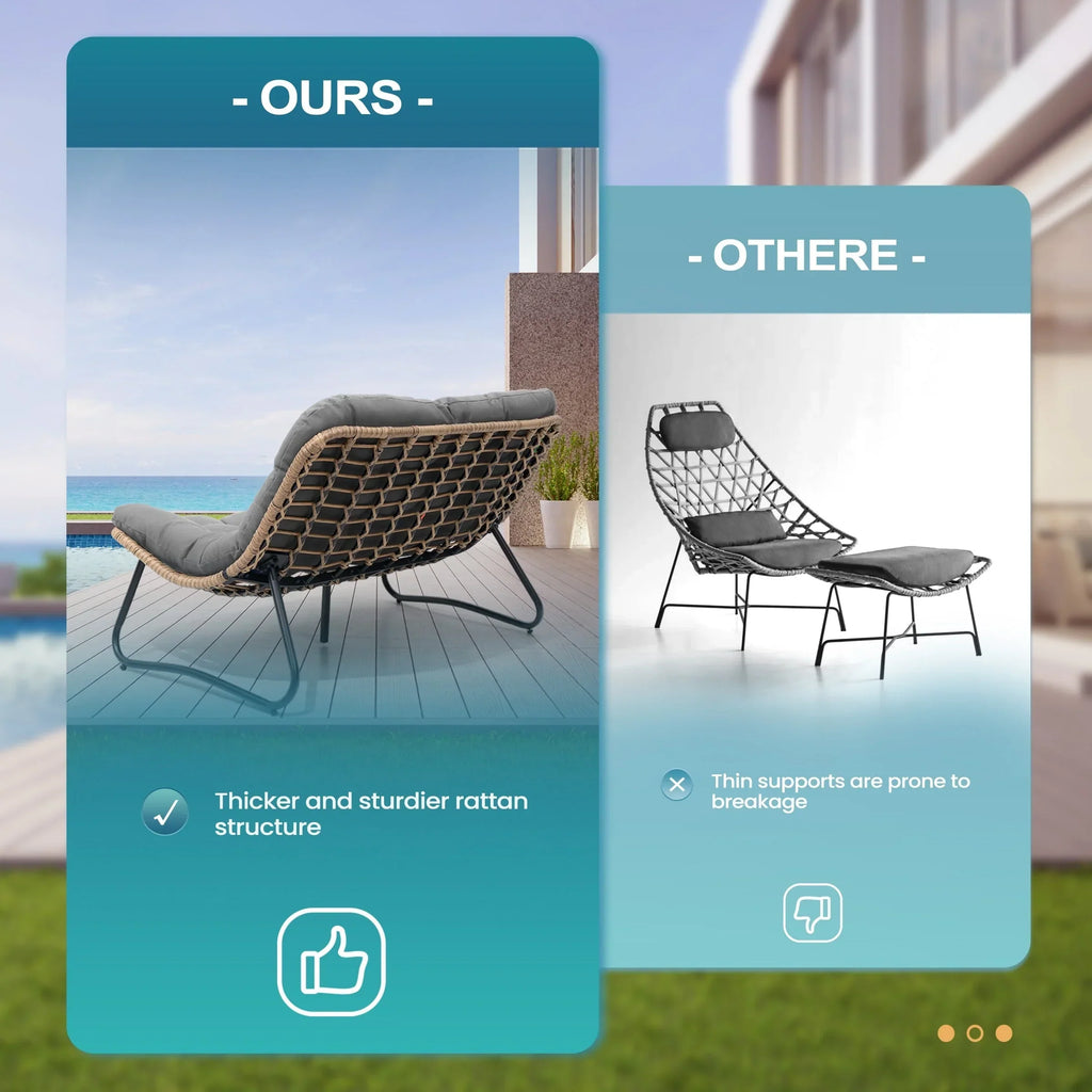 Διπλή πολυθρόνα Papasan Loveseat με μαξιλάρι, από ρατάν PE παντός καιρού και μεταλλικό σκελετό για εσωτερικούς και εξωτερικούς χώρους