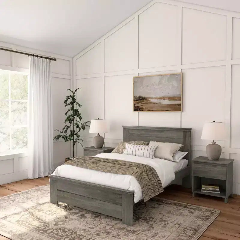 Κρεβάτι Plank+Beam Farmhouse διπλό (Full Size) με κεφαλάρι, πλατφόρμα από μασίφ ξύλο