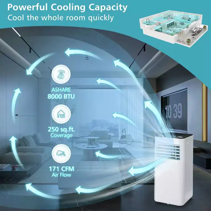 Φορητό κλιματιστικό Costway 8000 BTU, 3-σε-1 ψύκτη αέρα με ανεμιστήρα, αφυγραντήρα και λειτουργία ύπνου