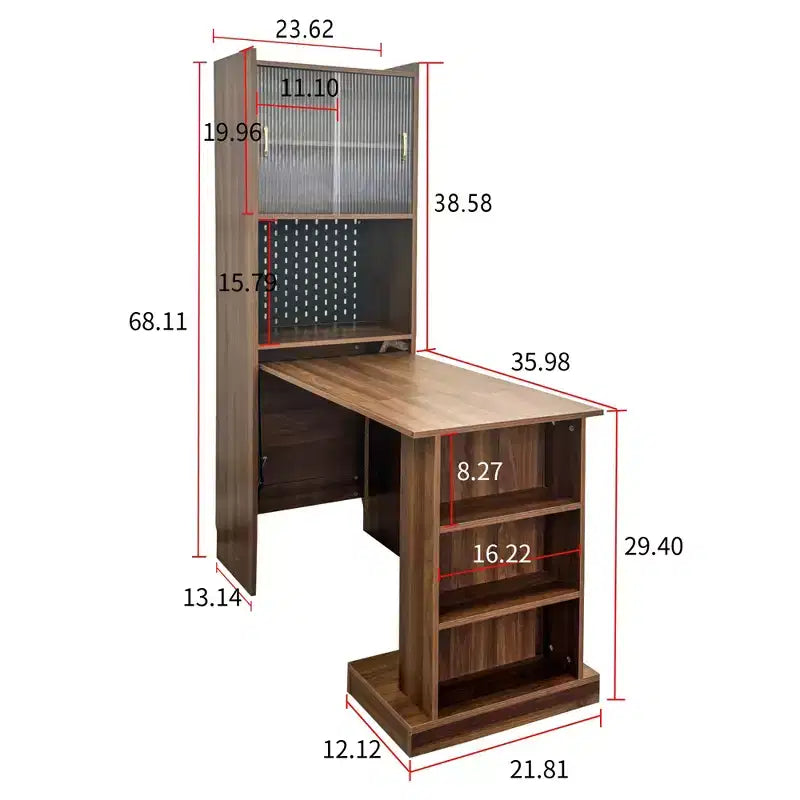 GDFStudio Sinclair Modern 36 Πτυσσόμενο Ξύλινο Γραφείο Μελέτης με Αποθηκευτικό Χώρο
