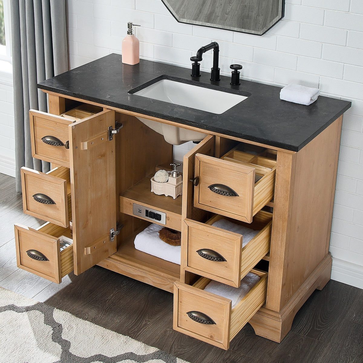 Hervas Bath Vanity with Natural Marble Top without Mirror