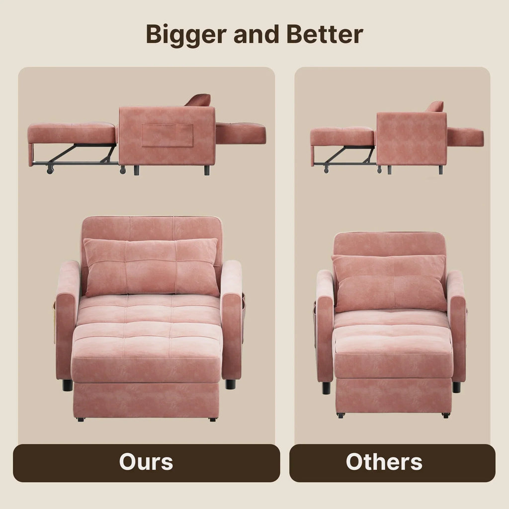 3-in-1 Adjustable Sleeper Sofa Bed, Pull Out Chair Sofa, Convertible Folding Bed for Living Room