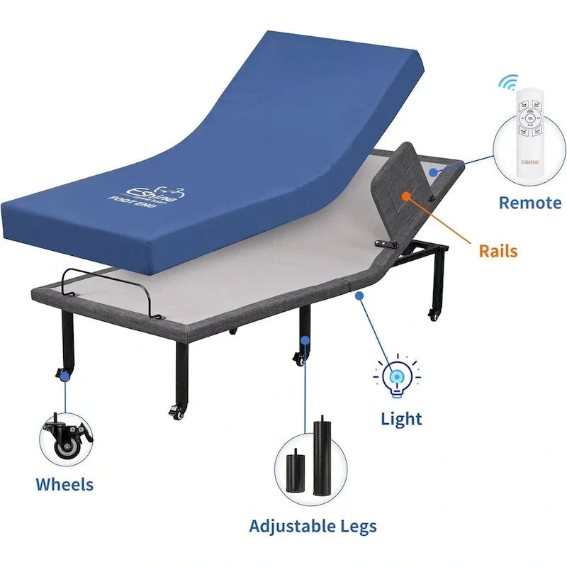 Adjustable Bed with Wireless Remote, Hospital Bed Base with/without Mattress