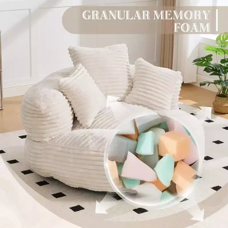 Καναπές Bean Bag για ενήλικες και παιδιά, υπερμεγέθης πολυθρόνα πουφ από κοτλέ ύφασμα με 3 μαξιλάρια και μπράτσα για το σαλόνι και την κρεβατοκάμαρα