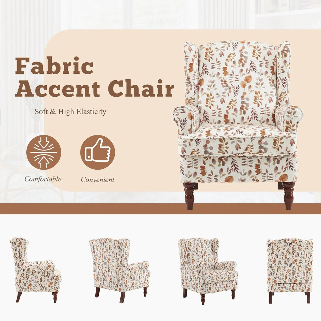 Erommy Modern Accent Chair, High Back Armchair, Upholstered Fabric Button Single Sofa with Wooden Legs for Living Room