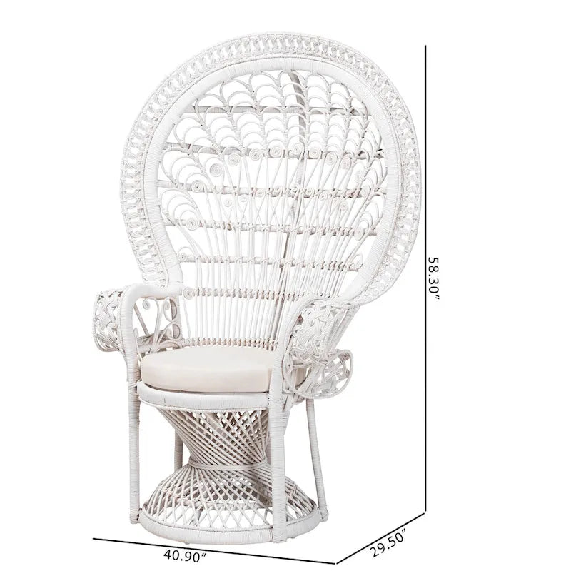 Kallima Modern Bohemian White Natural Rattan Peacock Chair