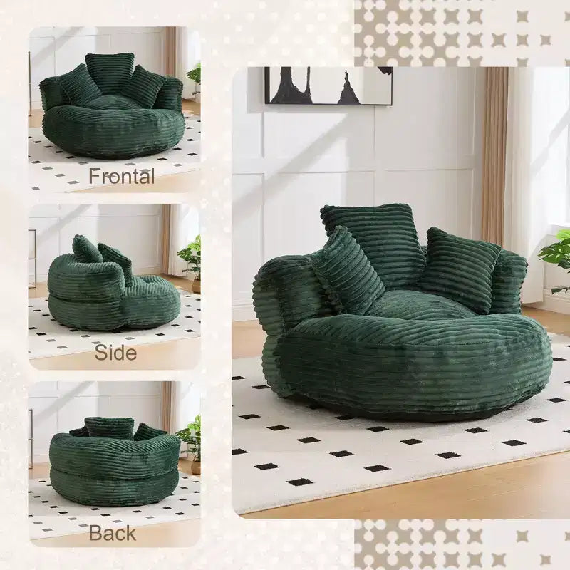 Καναπές Bean Bag για ενήλικες και παιδιά, υπερμεγέθης πολυθρόνα πουφ από κοτλέ ύφασμα με 3 μαξιλάρια και μπράτσα για το σαλόνι και την κρεβατοκάμαρα