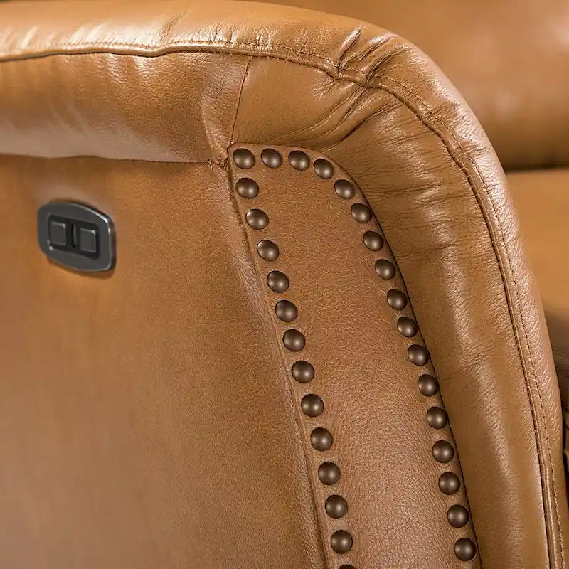 Πολυθρόνα relax από γνήσιο δέρμα με θύρα USB - Σετ 2 τεμαχίων τύπου Wingback με διακοσμητικά καρφιά