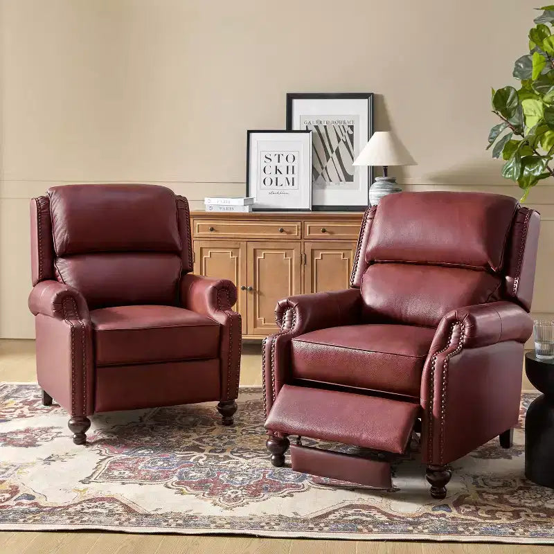 Σετ 2 Πολυθρόνων Elisabete Modern Wingback από Γνήσιο Δέρμα με Ανακλινόμενο Μηχανισμό και Διακοσμητικά Τρουκς για το Σαλόνι και την Κρεβατοκάμαρα| ART OF LIVING DESIGNS