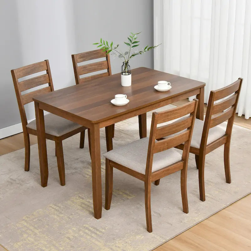 5-Piece Solid Wood 47L Dining Table Sets (1 Table+ 4 Slat Back Chairs)