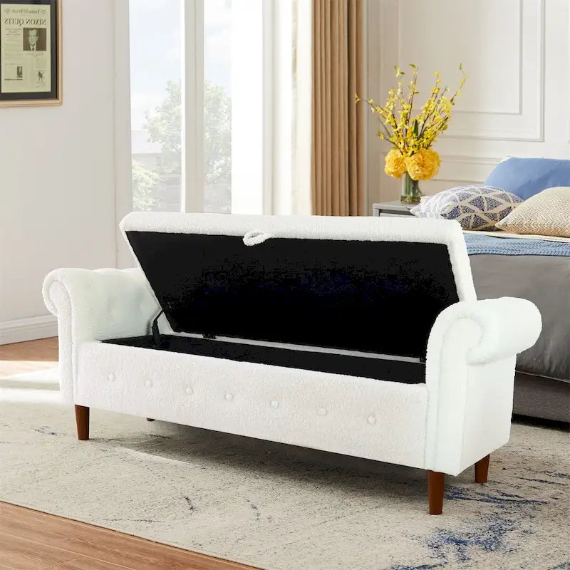 Storage Bench for Bedroom End of Bed Rolled Armed Velvet Ottoman Couch Long Bench