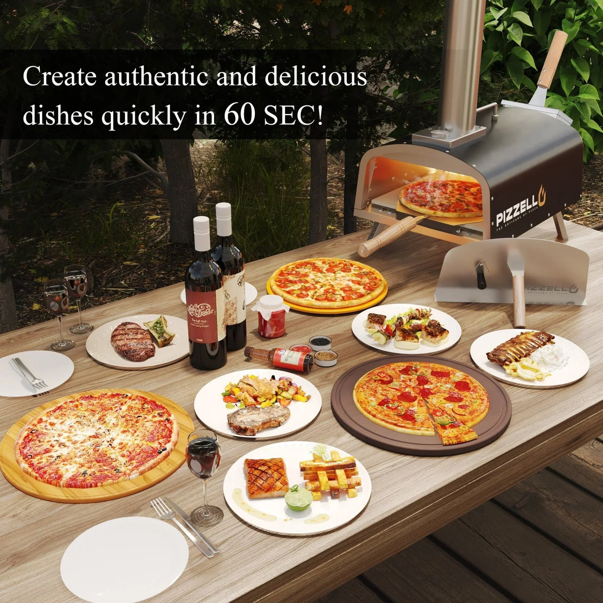 Multi-Fuel Outdoor Pizza Oven Stonebaked Pizza Maker with Gas Burner & Wood Box - 12 inch