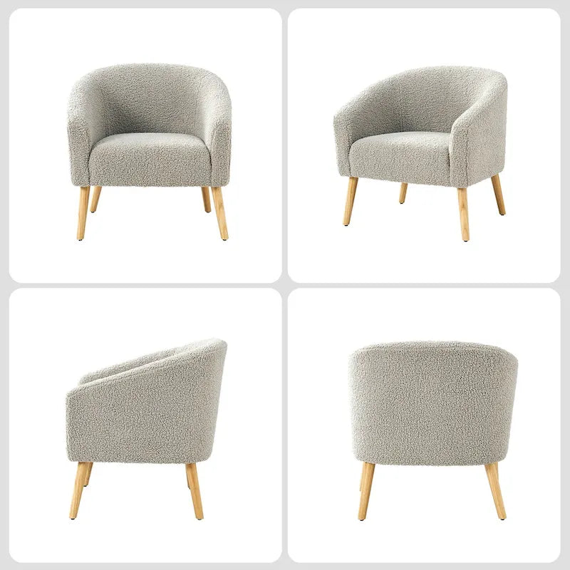 Πολυθρόνα Sheila Modern 30 W από μπουκλέ ύφασμα με πόδια από μασίφ ξύλο, σετ των 2 από την HULALA HOME