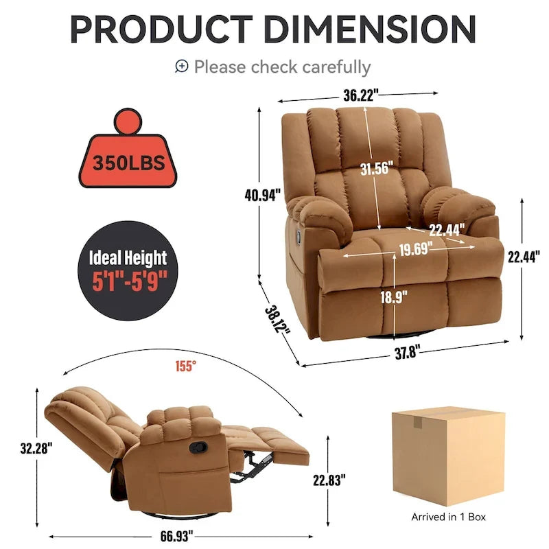 Green Oversized Manual Recliner with Swivel, Rocking, and Fabric Upholstery