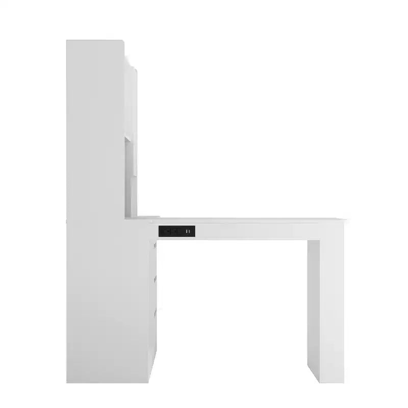 Γωνιακό γραφείο σχήματος L 46 ιντσών με ραφιέρα και συρτάρια