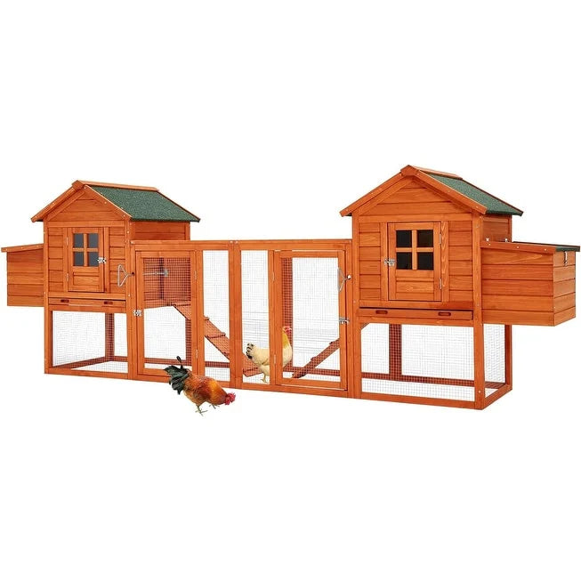 AECOJOY 144'' Large Chicken Coop w/ Run Wooden Hutch Poultry Cage House