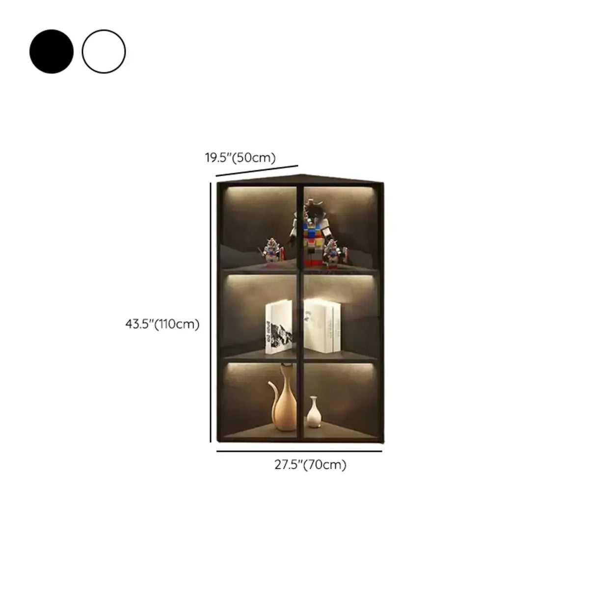 Modern Grey Metal Wood Corner Display Cabinet with Glass Door
