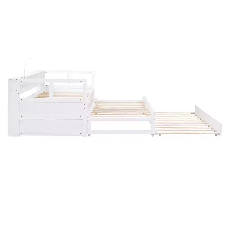 Ξύλινο ανάκλιντρο Whisen Twin XL με 2 πτυσσόμενα κρεβάτια, 3 θήκες αποθήκευσης, 1 δωρεάν φωτιστικό και θύρα φόρτισης USB