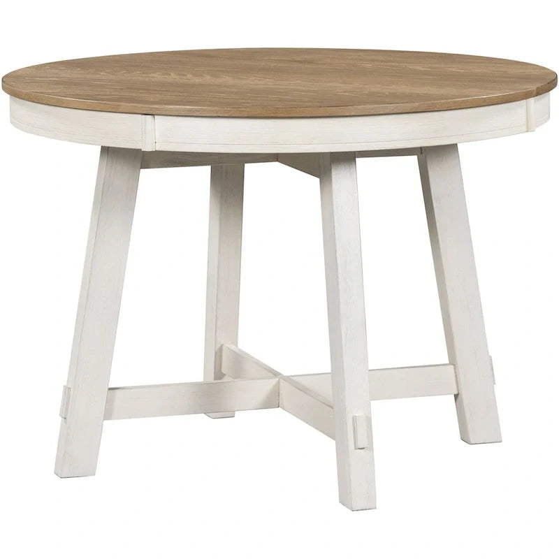 Farmhouse Round Extendable Dining Table with 16 Leaf Wood Kitchen Table