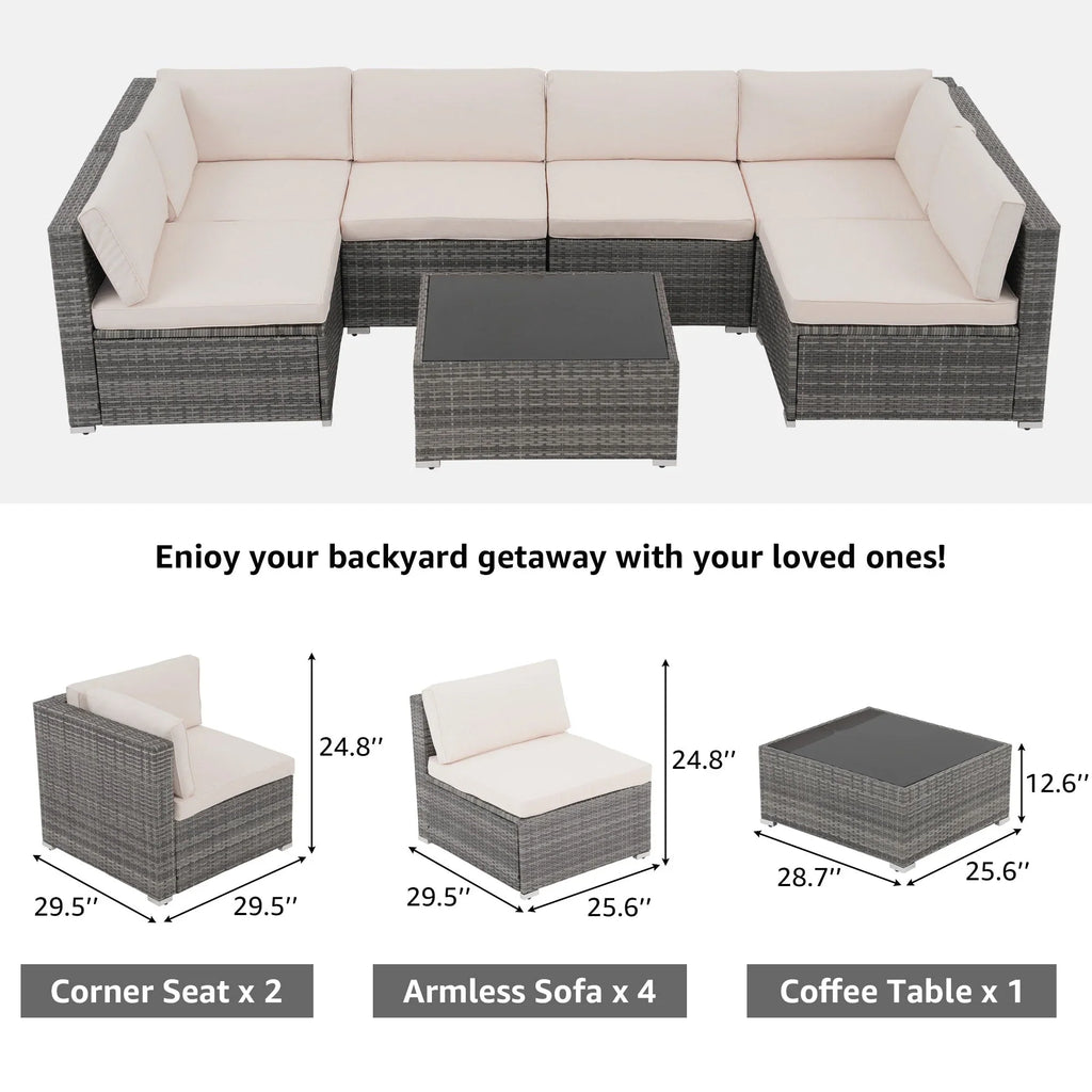 Wicker/ Steel 7-piece Outdoor Cushioned Sectional Sofa Set