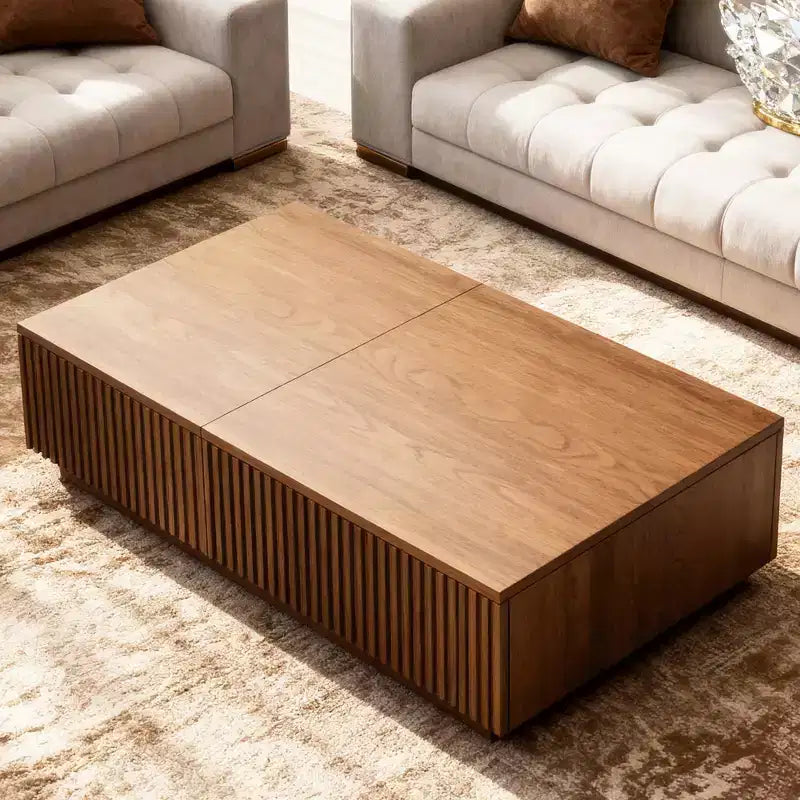 51.1" Μοντέρνο Τραπεζάκι Σαλονιού Mid-Century με Ανυψούμενη Επιφάνεια, Ορθογώνιο Τραπέζι από Ξύλο Καρυδιάς για το Καθιστικό