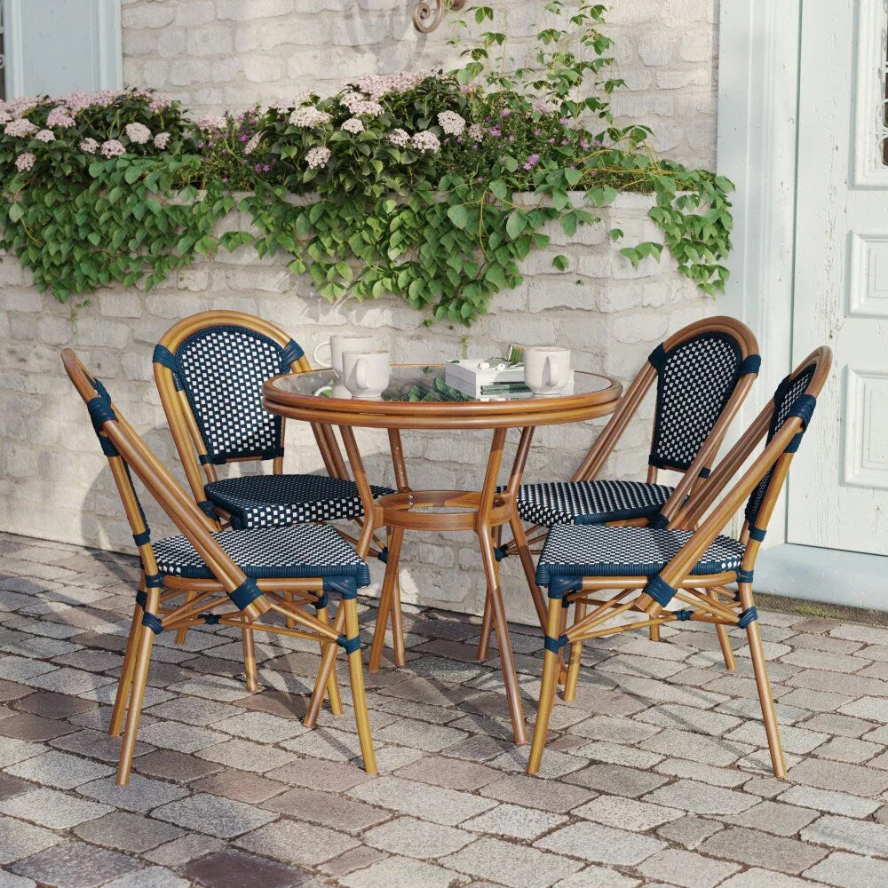 Indoor/Outdoor Commercial Bistro Set with Table and Four Chairs