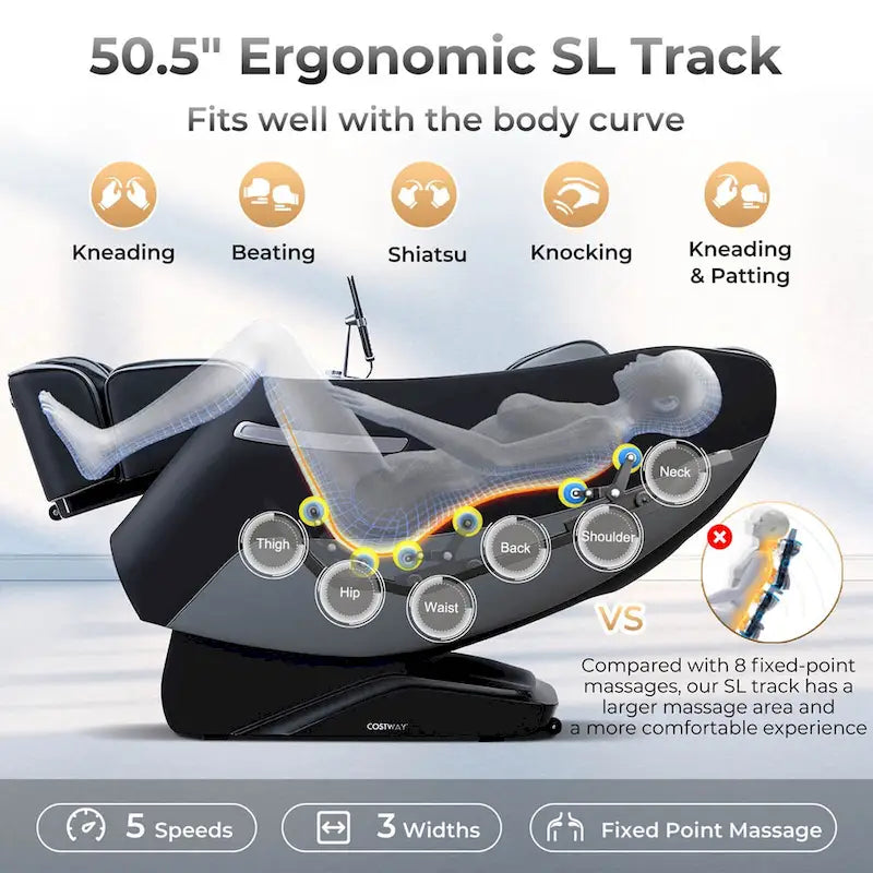 Πολυθρόνα μασάζ ολόκληρου σώματος Costway Zero Gravity με ράγα SL και υποστήριξη μέσης