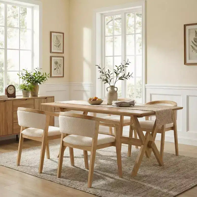 Σετ τραπεζαρίας 5 τεμαχίων Christopher Knight Home Simon, μοντέρνου στυλ μέσων του αιώνα, από ξύλο καουτσουκόδεντρου με καρέκλες επενδυμένες με ύφασμα μπουκλέ